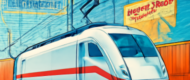 Eine detaillierte digitale Illustration einer futuristischen Stadt bei Nacht mit leuchtenden Neonlichtern und fliegenden Autos im Himmel.